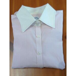Brooks Brothers Women's Pink White Pin Stripe LSB Professional Cuffed Top